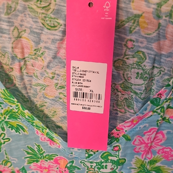 Lilly Pulitzer NWT Disney Blue Floral Short Sleeve Top - Picture 3 of 5